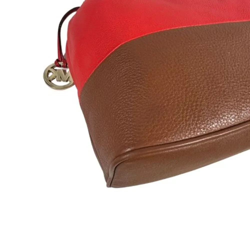 Michael Kors Jules Colorblock Mandarin Orange Leather Drawstring Shoulder Bag